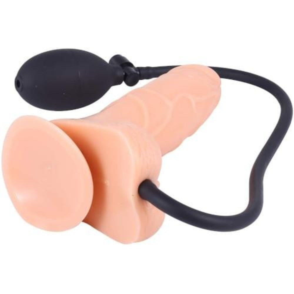 Presenting an image of Textured Love Shaft Inflatable With Suction Cup, dimensions: Length 7.60 inches, Width 1.69 inches normal, 2.36 inches inflated.