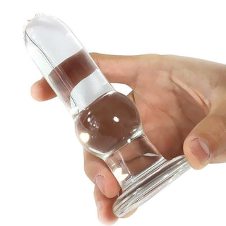 A picture of Transparent Tower Toy Glass Anal Plug Huge 5.12 Inches Long, made from high-quality glass material for safe and comfortable anal exploration.