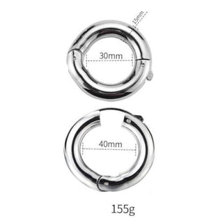 Observe an image of Adjustable Rounded Metal Ring with adjustable sizes ranging from 1.18 to 1.57 inches in the small variant and 1.57 to 1.97 inches in the large variant.