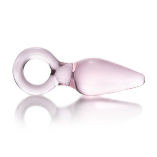Pictured here is an image of Pink Crystal Spear Beginner Kit Glass Plug, featuring a kunai-inspired tip for teasing and provoking sensations, with a smooth texture for easy insertion.