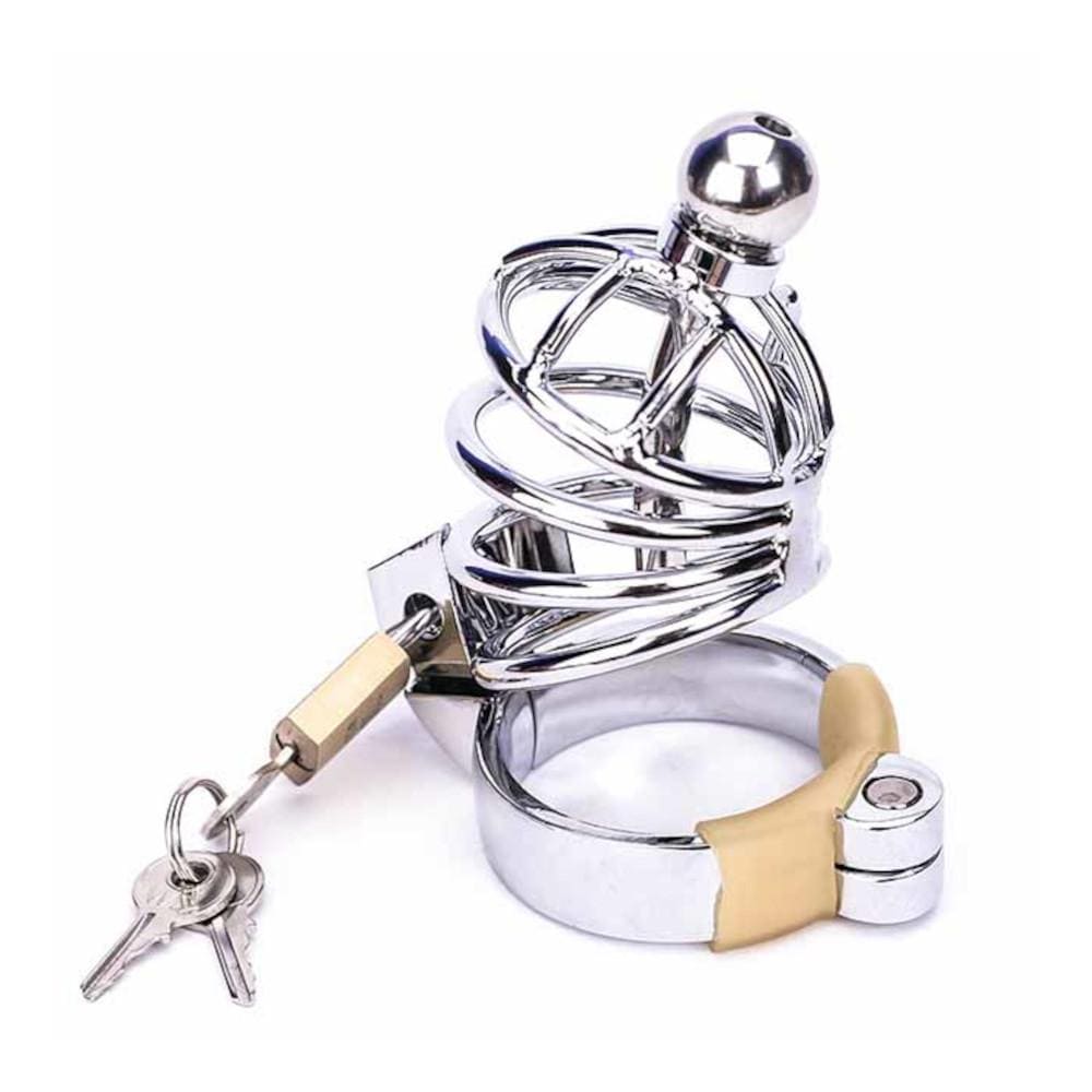 Short Metallic Urethral Chastity Device specifications including material, color, and dimensions.