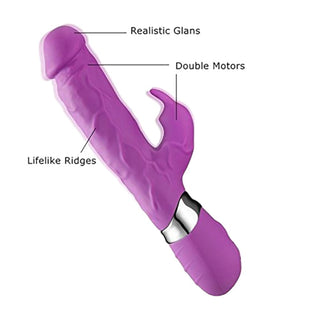 Pictured here is an image of a silicone and ABS rabbit vibrator in black color