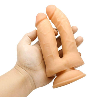 A picture of the double penetration dildo with realistic penis heads and veiny shafts for intense pleasure.