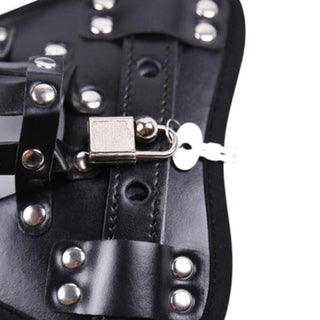 You are looking at an image of Black Leather Sex Toy Male Chastity Belt crafted from premium leather for comfort and safety.