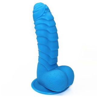 Check out an image of Scaly 6 Inch Silicone Suction Cup Dragon Dildo Male With Testicles showing its realistic testicles and powerful suction cup.