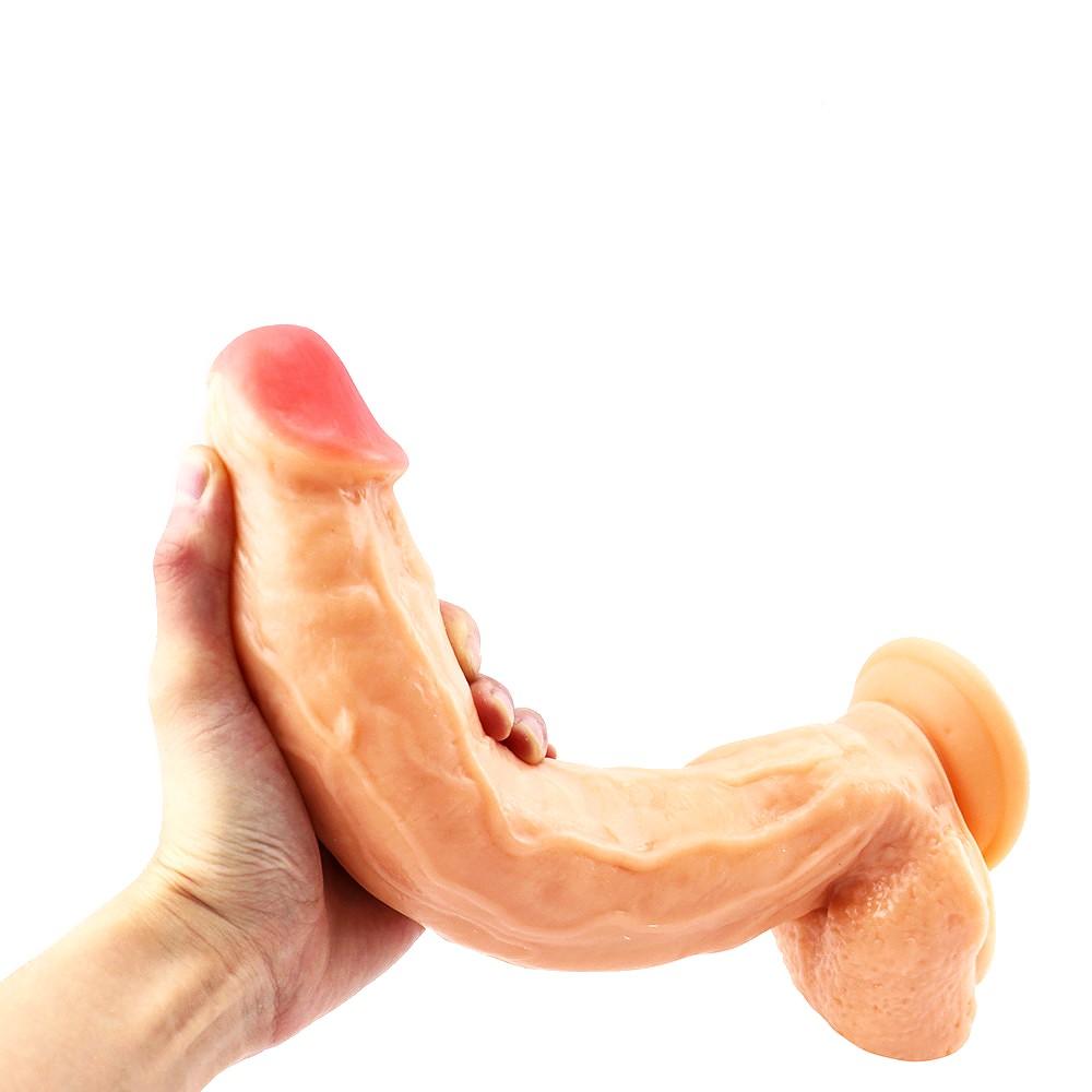 This is an image of a lifelike dildo made from durable TPR material, measuring 11 inches in length and 1.97 inches in width for maximum satisfaction.