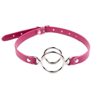Dual Ring Gag with pink color, adjustable length, and unique dual ring design for enhanced playtime.