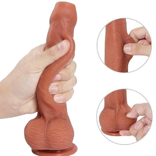 8 Inch Realistic Uncircumcised Thick Strap On Dildo with a flared base for versatile play options.