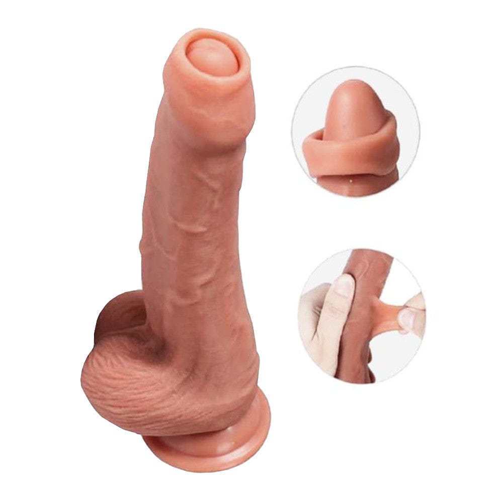 8 Inch Realistic Uncircumcised Thick Strap On Dildo, waterproof for shower play, providing gratification to the fullest.
