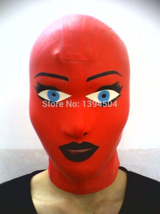 Submission Play Latex BDSM Mask in red, crafted from 100% natural latex with strategically placed holes for eyes and nostrils.