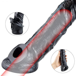 This is an image of Mandingo Fulfillment Realistic Penis Extender Sleeve with dimensions of 7.87 inches length and 1.41 inches width.