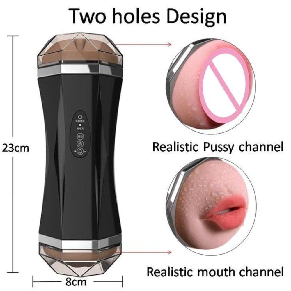 You are looking at an image of the easy cleaning process and hygienic maintenance of the Rechargeable Vibrating Blowjob Dual Options Auto Male Masturbator
