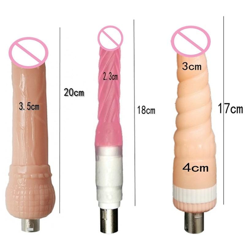 This is an image of Handy Handheld Sex Machine Sawzall Set dimensions for machine, dildos, and masturbation cup.