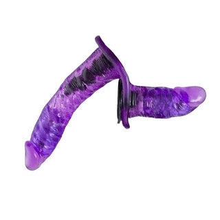 Realistic TPR double-ended dildo with adjustable harness for up to 39-inch waist.