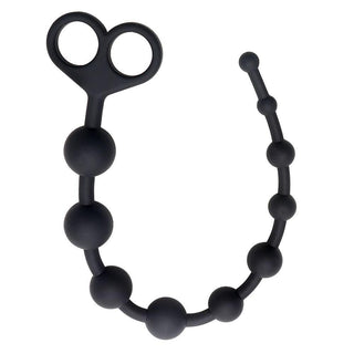 Take a look at an image of Deep Sensations Silicone Long Ball String, a sleek and elegant black sex toy designed for heightened pleasure.
