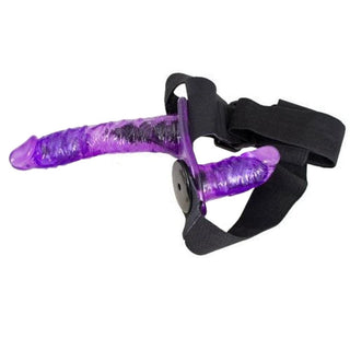 Transparent Purple Double Ended Vibrating Dildo Strap On product image.