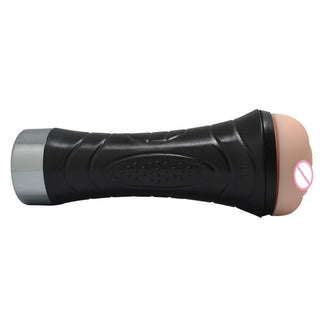 You are looking at an image of USB Rechargeable 12-Mode Thruster Vibrating Blowjob Machine Automatic Male Masturbator Sex Toy made of glossy ABS and hypoallergenic TPR material.