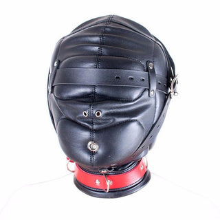 Sensory Deprivation Mask with Red Neck Strap for BDSM Play