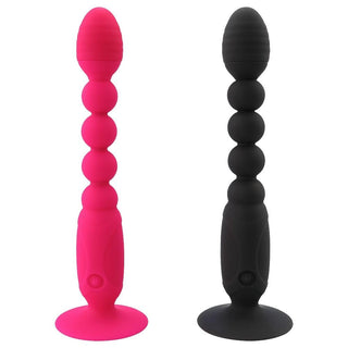 What you see is an image of Intense Anal Bead Vibrator in black color with silicone material, 7.87 inches total length, and 2.28 inches suction cup.