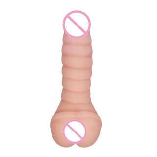 Pictured here is an image of Ribbed Silicone Penis Vibrator for Men with dual design for simulating real sensations and enhancing erotic games.