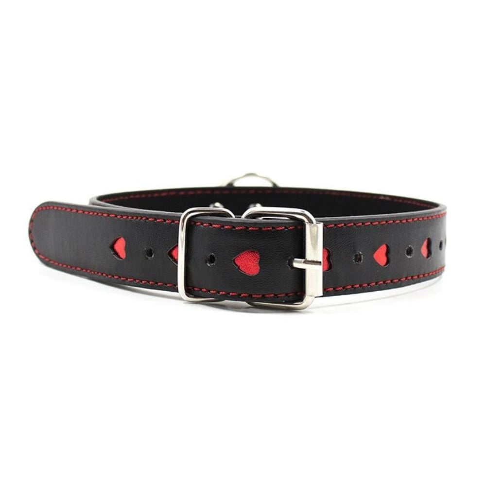 Black and red Total Surrender BDSM Pet Choker Leather Collar Submissive Slave Sex with synthetic leather and stainless steel materials.