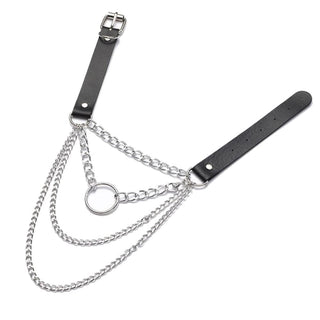 In the photograph, you can see an image of Kinky Temptations Necklace Chain with Bondage Choker displaying its black and silver hues, perfect for making a bold fashion statement.
