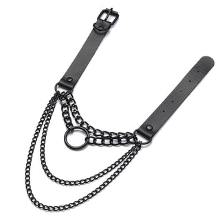 A visual of Kinky Temptations Necklace Chain with Bondage Choker made from high-grade PU leather and zinc alloy, ensuring comfort and durability.