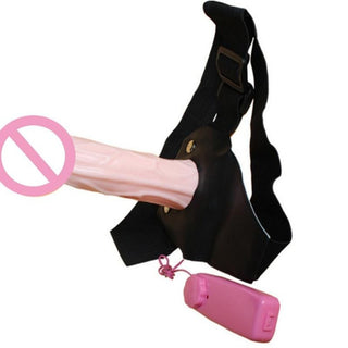 Dimensions of Realistic Vibrating Dildo With Harness: Length 5.91 inches, Diameter 1.34 inches.