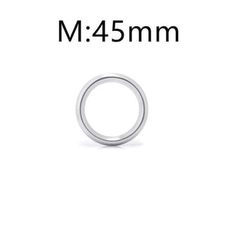 Presenting an image of a shiny stainless steel penis ring with a diameter of 1.97 inches (large).