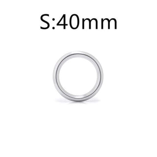 You are looking at an image of a shiny stainless steel penis ring with a diameter of 1.77 inches (medium).