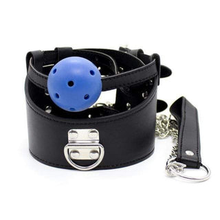 Presenting an image of Open Mouth Gag Punishment Collar or Choker in black synthetic leather for BDSM play.