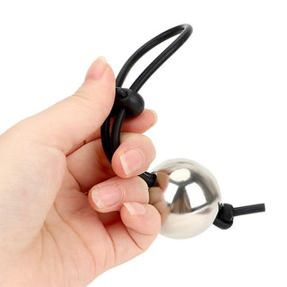 Check out an image of Lasso-Type Adjustable Ring With Metal Ball in black and silver color.