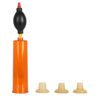 No-Nonsense Penis Enlargement Manual Erection Device with orange tube and black hand pump for enhanced pleasure.