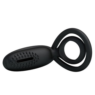 Black silicone cock and ball ring measuring 4.13 inches in length.