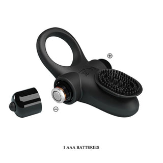 Featuring an image of the Waterproof Black Reusable Vibrating Ring, water-resistant for use in the shower or bathtub.