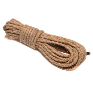 No Frills Hemp Bondage Rope 10 Meters for Beginners displayed in a loop, highlighting its durable hemp material and versatility for different bondage styles.