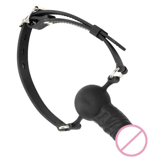 Lockable Black Mouth Gag made of PU leather straps and silicone gag, perfect for muffling moans and groans.