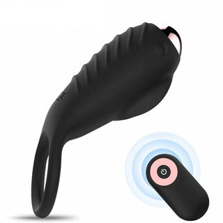 Here is an image of Rechargeable 10-Speed Wireless Ring in black silicone material with ribbed design for enhanced pleasure.