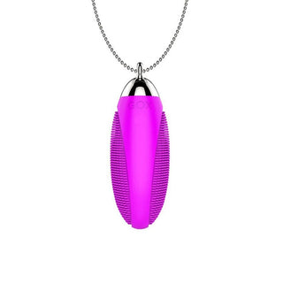 This is an image of a wearable purple egg necklace vibrator.