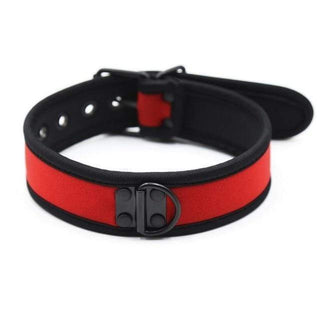 This is an image of Adjustable Nylon D Ring Collar Choker in red color with sturdy metal D-ring