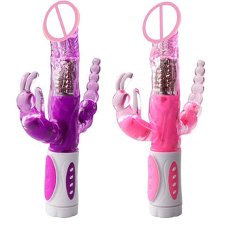Take a look at an image of Triple Orgasm Bunny Vibrator showcasing its triple-action stimulation points.