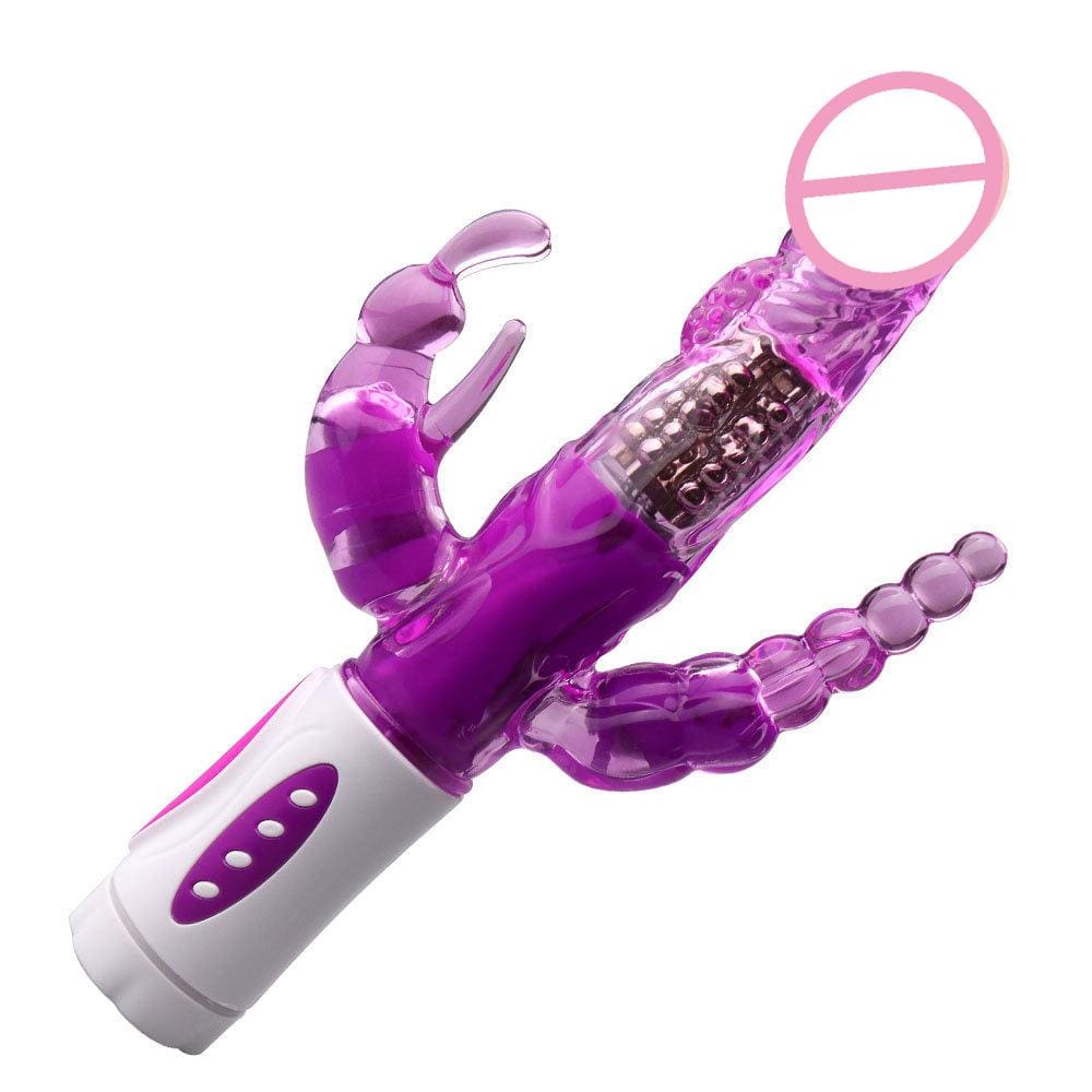 Here is an image of Triple Orgasm Bunny Vibrator in pink and purple color options.