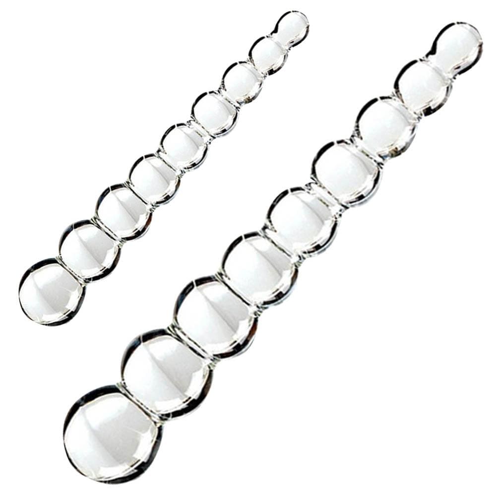 This is an image of Pleasure Massage Glass Anal Beads, a luxurious pleasure tool with pronounced bulbs for unique thrills in solo or shared experiences.