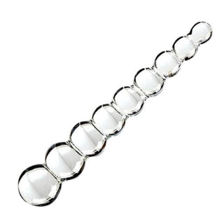 Presenting an image of Pleasure Massage Glass Anal Beads, a temperature-adaptive pleasure tool for warm or cool sensations in intimate moments.