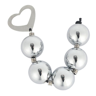 A close-up image of Bum Dilator Stainless Steel String Balls in silver color