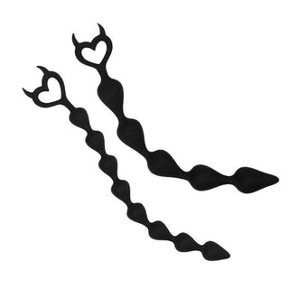 An image showcasing the unique horn-shaped handle of the Succubus Extra Long Anal Beads for easy maneuvering.