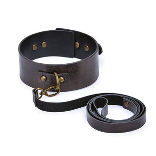 Displaying an image of Genuine Vintage Leather BDSM Collar Submissive Choker with bronze-colored studs.