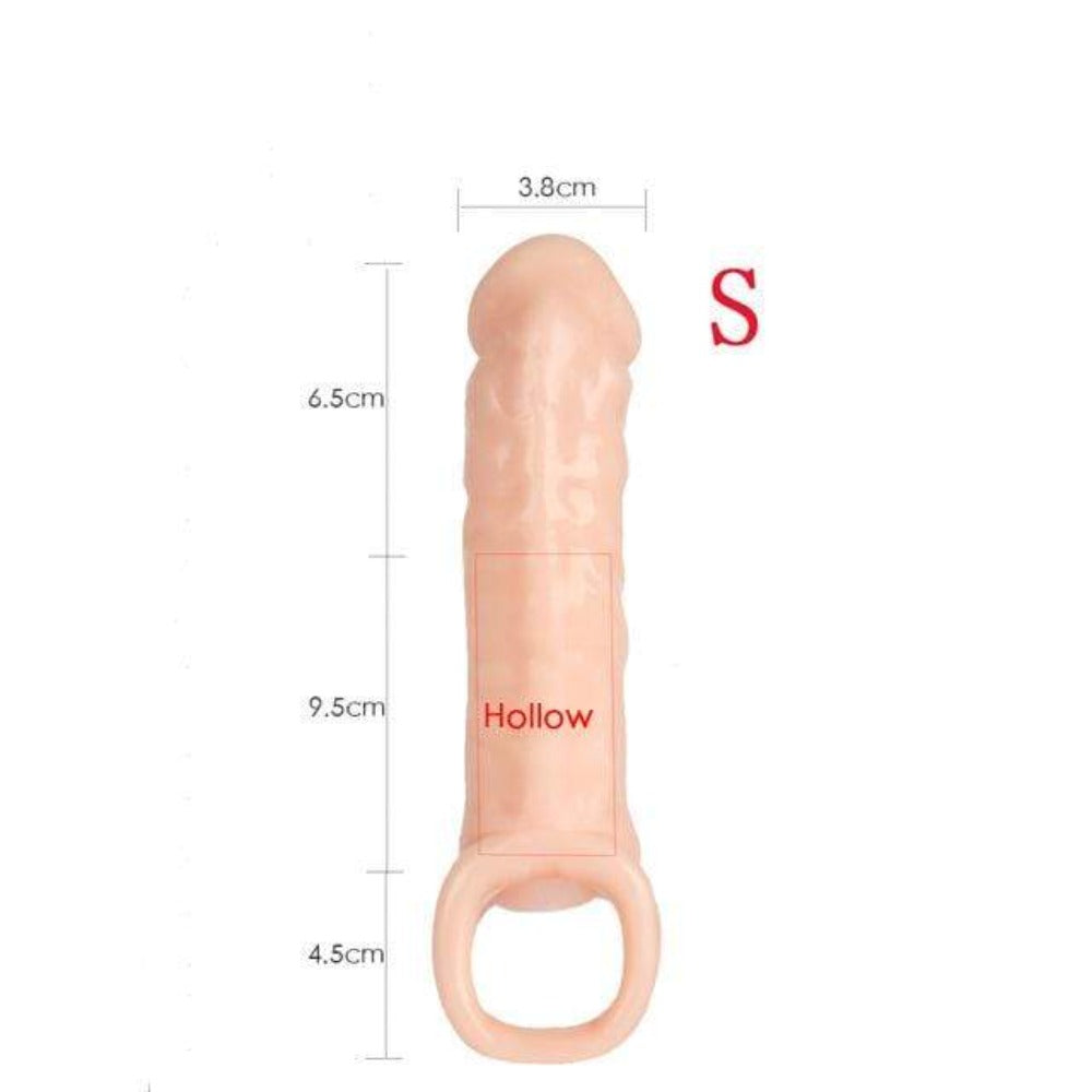 Observe an image of the silicone sleeve designed to combat premature ejaculation and extend playtime for heightened satisfaction.