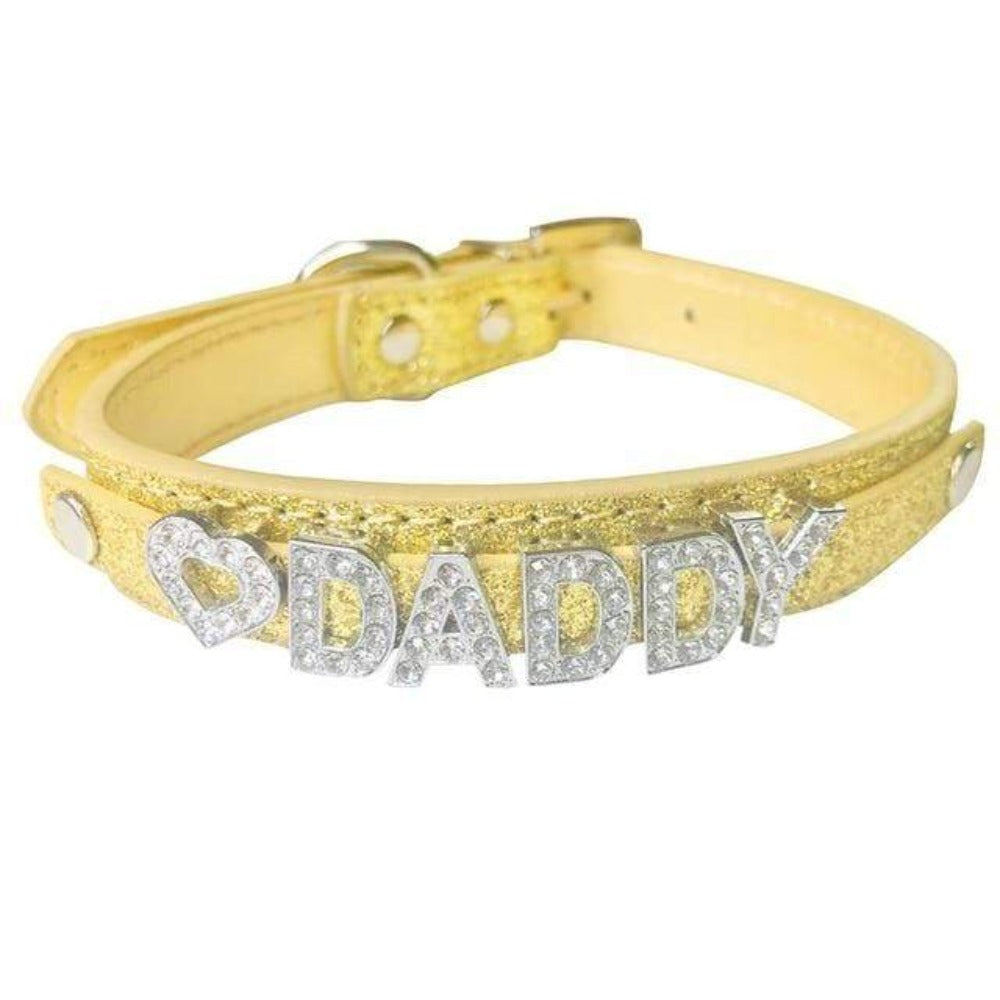 This is an image of Daddies Little Girl Choker Non-Leather Collar in glamorous gold color.
