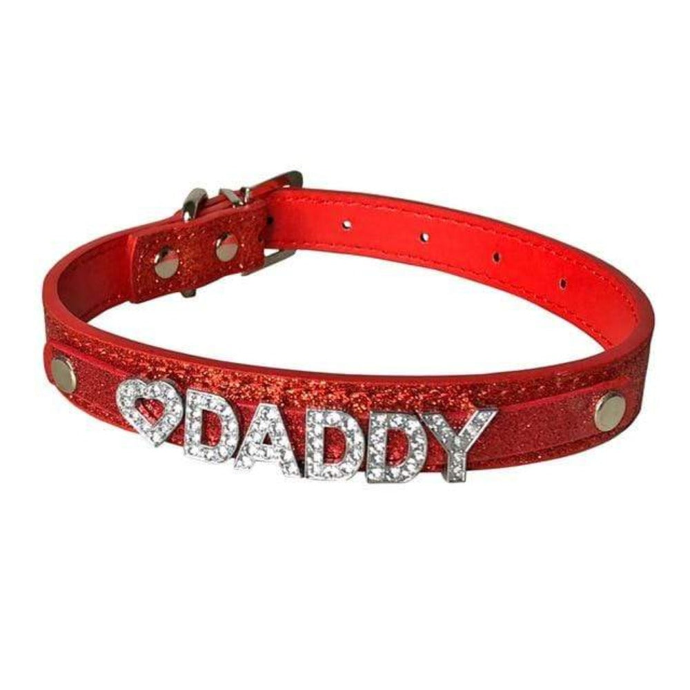 This is an image of Daddies Little Girl Choker Non-Leather Collar in alluring red color.